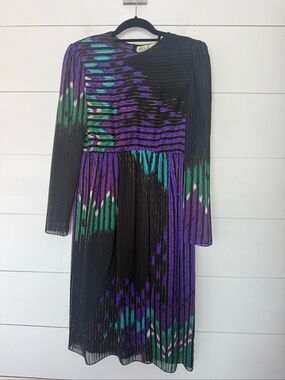 Vintage Hanae Mori Women’s 8 Black Purple Green Dress